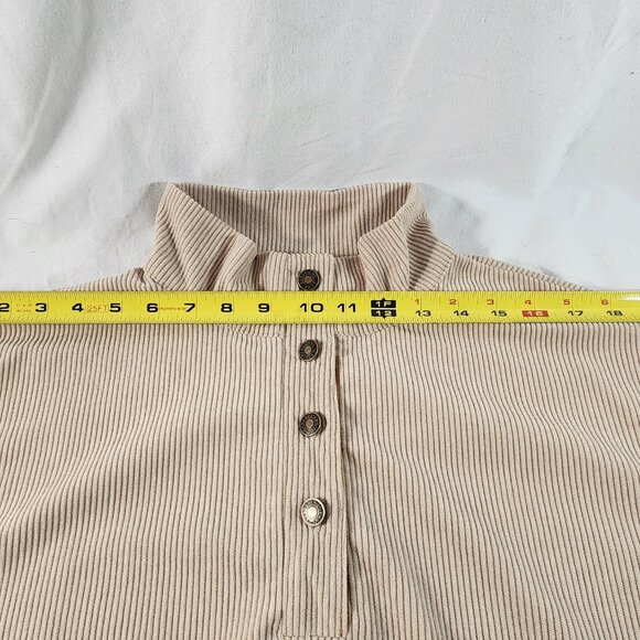 Hengsheng Jeans Pullover Sweater Mens L Beige 4 Button Cotton Elbow Patches VTG - Picture 9 of 12